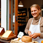 **Image:** A cozy scene inside a local *Feinkostladen* (delicatessen) in a German neighborhood. A friendly shop owner is smiling and handing a customer a carefully wrapped selection of cheeses and freshly baked bread. Sunlight streams in through the window.
    **Prompt:** "Warm, inviting interior of a German *Feinkostladen*. Focus on the personal connection between the owner and customer. Soft, golden light. Emphasize quality and authenticity."
