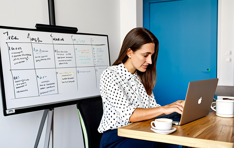 Freelancer at Work**

"A dedicated freelancer, a woman in her late 30s, wearing a stylish yet modest blouse and comfortable trousers, working on a laptop at a bright, modern co-working space in Berlin. The scene should depict focused concentration, with a cup of Kaffee Latte nearby.  Include a whiteboard with marketing strategies scribbled on it in the background. The style should be professional photography, high resolution, perfect anatomy, correct proportions, natural pose, well-formed hands, proper finger count, safe for work, appropriate content, fully clothed, professional, family-friendly."

**