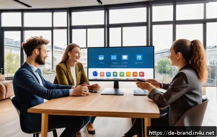글로벌 브랜드 커뮤니케이션 사례 분석 - A sophisticated marketing team meeting in a modern Berlin office, showcasing diverse professionals c...